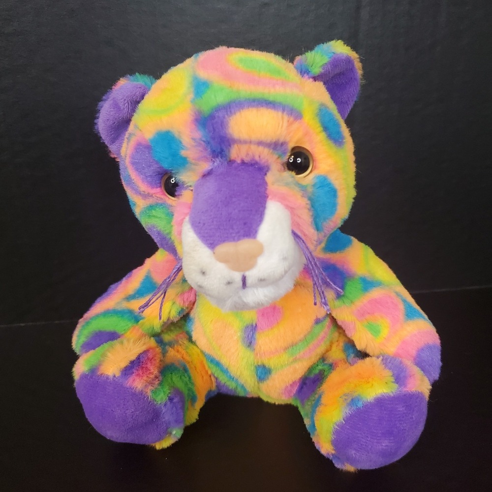 Orangeβ Neon Swirl Psychedelic Jungle Cat Plush 7" Sitting Stuffed Animal